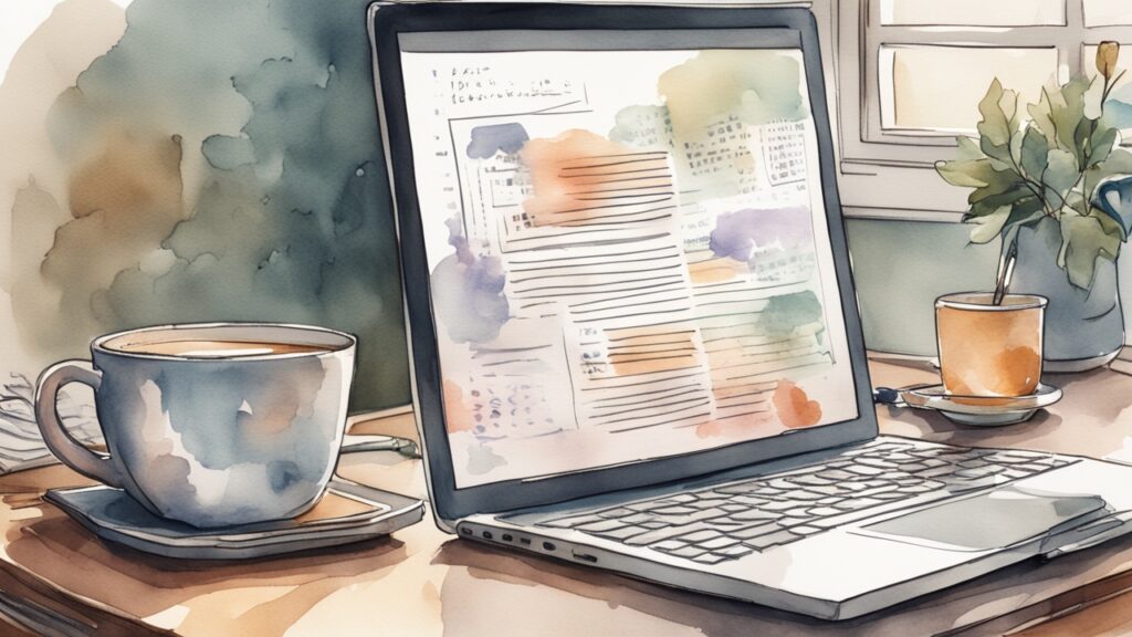 Um notebook e uma xícara de café