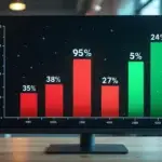 Representação visual de gráfico com 95% em vermelho indicando fracasso e 5% em verde indicando sucesso em inteligência artificial