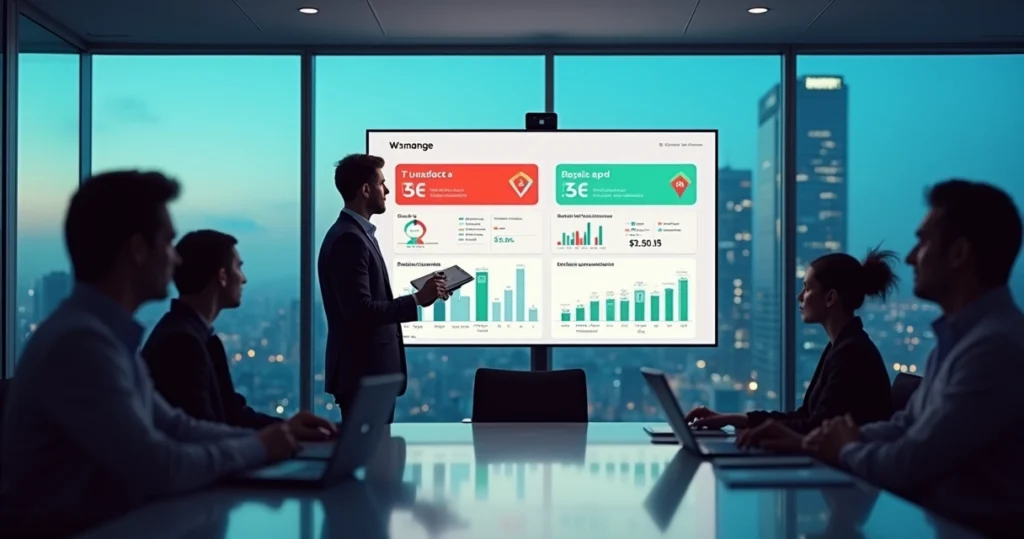 Gestor de TI analisando painel com orçamento e desperdício tecnológico