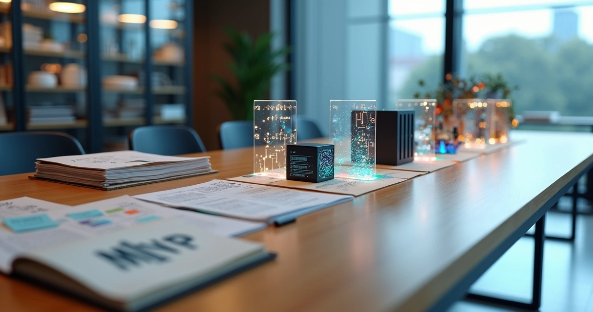 Linha do tempo visual mostrando etapas de criação de produto com IA