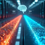 Visão superior de pipeline de dados com destaque para fluxo otimizado e fluxos congestionados